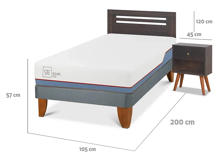JUEGO DE DORMITORIO CIC CAMA EUROPEA MUNICH EXCELLENCE PLUS 1.5 PLAZAS + RESPALDO GRIS - 3