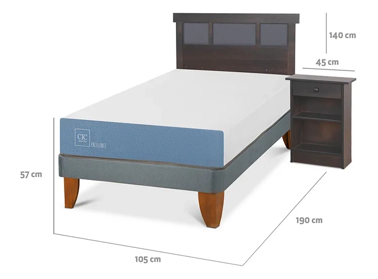 JUEGO DE DORMITORIO CIC CAMA EUROPEA DUBLIN EXCELLENCE 1.5 PLAZAS + SET GRIS - 3