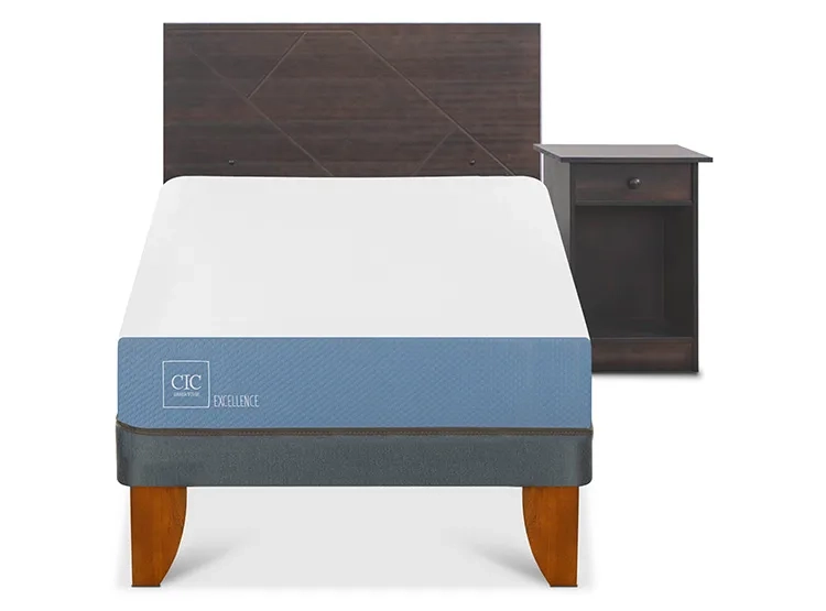 JUEGO DE DORMITORIO CIC CAMA EUROPEA VILLARRICA EXCELLENCE 1.5 PLAZAS + SET GRIS - 1