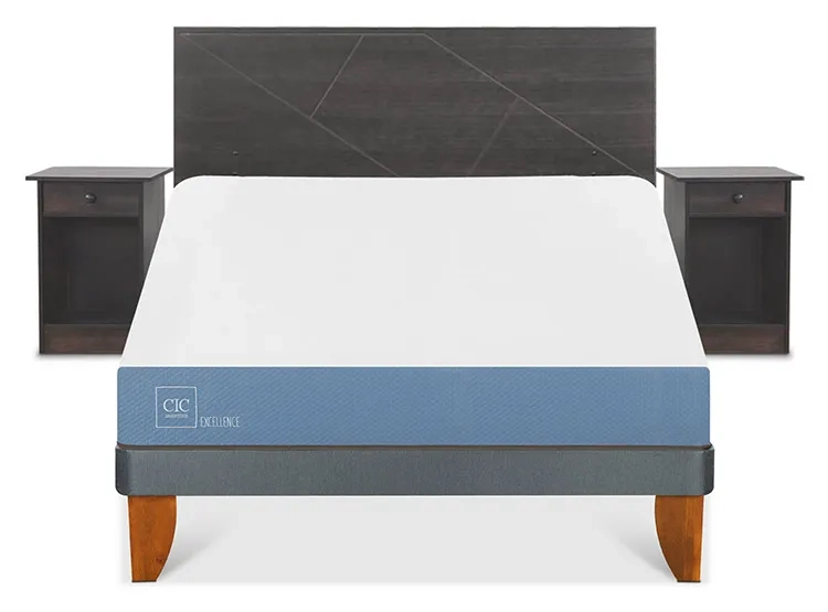 JUEGO DE DORMITORIO CIC CAMA EUROPEA VILLARRICA EXCELLENCE BN 2 PLAZAS + SET GRIS - 1