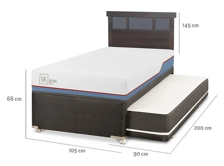 JUEGO DE DORMITORIO CIC CAMA DIVAN DUBLIN EXCELLENCE PLUS 1.5 PLAZAS NEGRO + RESPALDO GRIS - 3