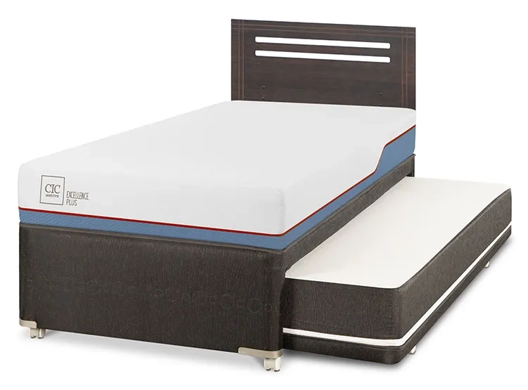 JUEGO DE DORMITORIO CIC CAMA DIVAN EXCELLENCE PLUS 1.5 PLAZAS NEGRO + RESPALDO MUNICH GRIS - 1
