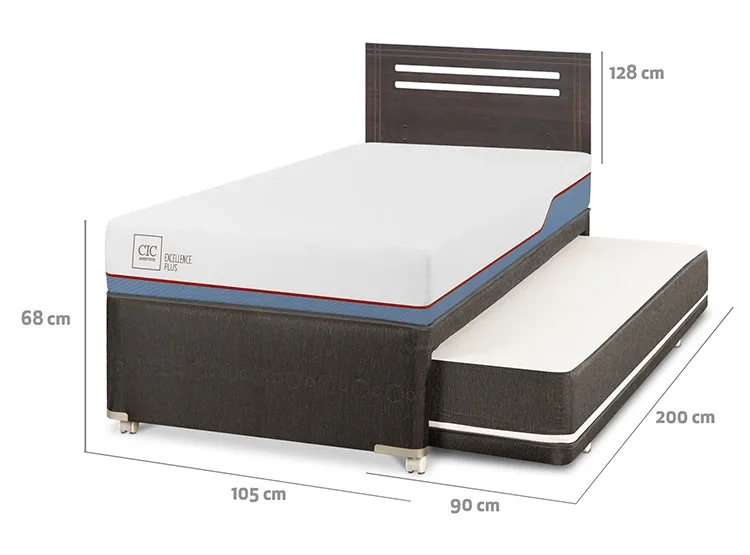 JUEGO DE DORMITORIO CIC CAMA DIVAN EXCELLENCE PLUS 1.5 PLAZAS NEGRO + RESPALDO MUNICH GRIS - 2