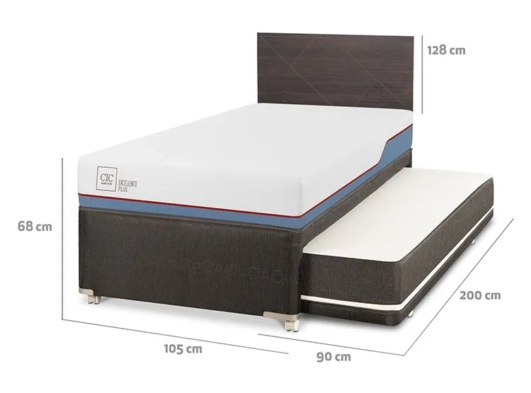 JUEGO DE DORMITORIO CIC CAMA DIVAN EXCELLENCE PLUS 1.5 PLAZAS NEGRO + RESPALDO VILLARRICA GRIS - 3