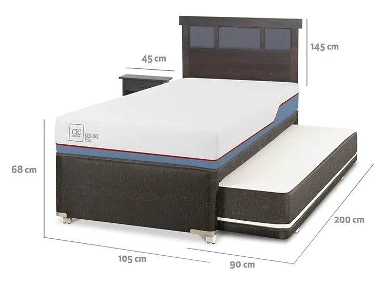 JUEGO DE DORMITORIO CIC CAMA DIVAN DUBLIN EXCELLENCE PLUS 1.5 PLAZAS NEGRO + SET GRIS - 3