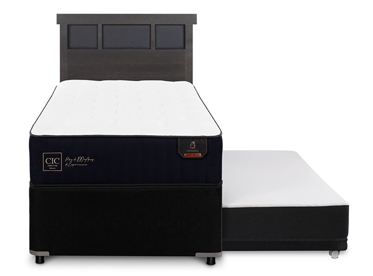 JUEGO DE DORMITORIO CIC CAMA DIVAN PREMIUM 1.5 PLAZAS NEGRO + RESPALDO DUBLIN GRIS - 1