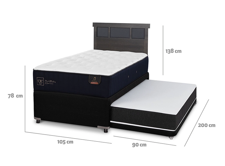 JUEGO DE DORMITORIO CIC CAMA DIVAN PREMIUM 1.5 PLAZAS NEGRO + RESPALDO DUBLIN GRIS - 3