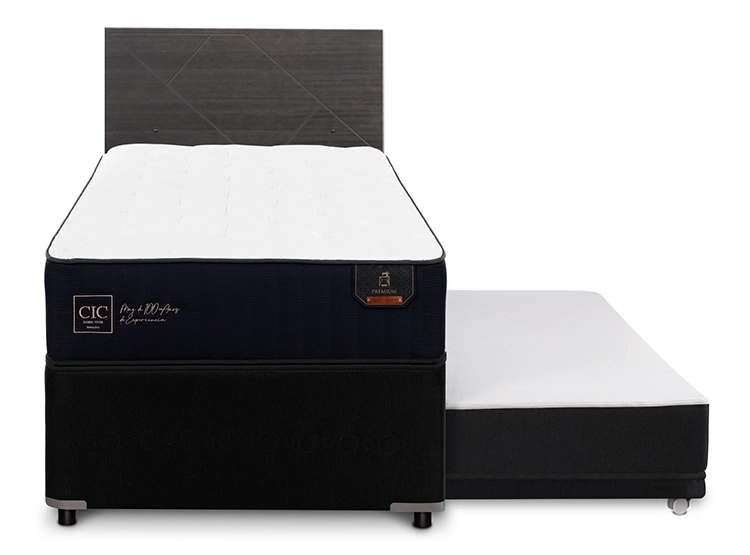 JUEGO DE DORMITORIO CIC CAMA DIVAN PREMIUM 1.5 PLAZAS NEGRO + RESPALDO VILLARRICA GRIS - 1