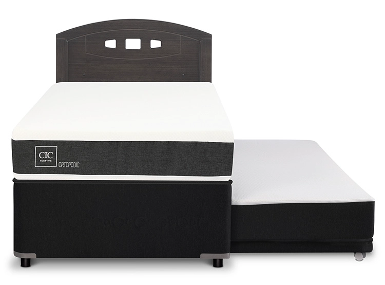 JUEGO DE DORMITORIO CIC CAMA DIVAN ORTOPEDIC 1.5 PLAZAS NEGRO + RESPALDO GALES GRIS - 1