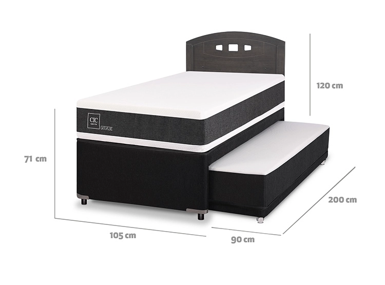 JUEGO DE DORMITORIO CIC CAMA DIVAN ORTOPEDIC 1.5 PLAZAS NEGRO + RESPALDO GALES GRIS - 3