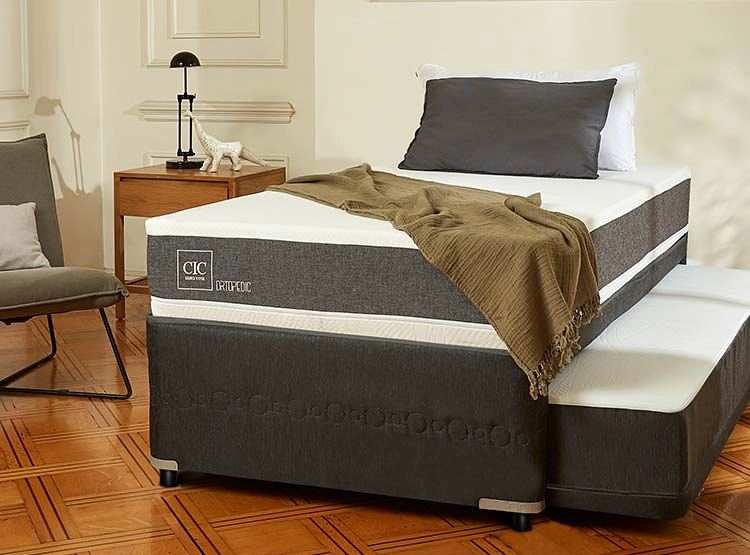 JUEGO DE DORMITORIO CIC CAMA DIVAN ORTOPEDIC 1.5 PLAZAS NEGRO + RESPALDO GALES GRIS - 7