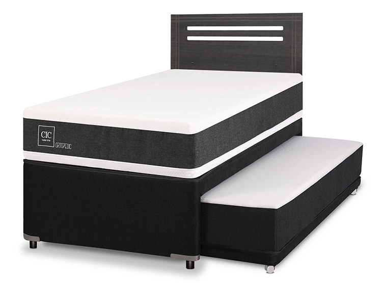 JUEGO DE DORMITORIO CIC CAMA DIVAN ORTOPEDIC 1.5 PLAZAS NEGRO + RESPALDO MUNICH GRIS - 2