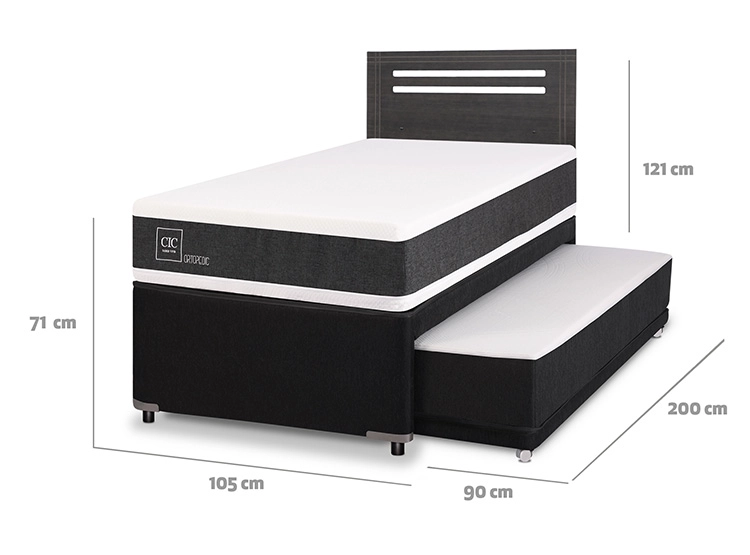 JUEGO DE DORMITORIO CIC CAMA DIVAN ORTOPEDIC 1.5 PLAZAS NEGRO + RESPALDO MUNICH GRIS - 3
