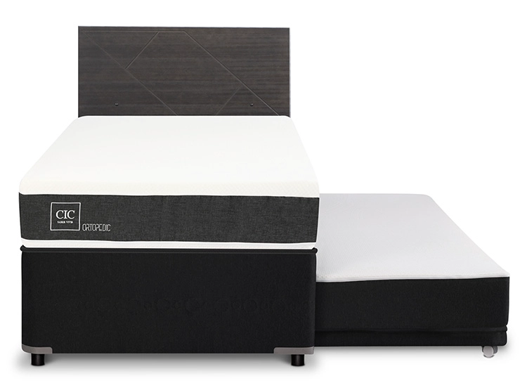 JUEGO DE DORMITORIO CIC CAMA DIVAN ORTOPEDIC 1.5 PLAZAS NEGRO + RESPALDO VILLARRICA GRIS - 1
