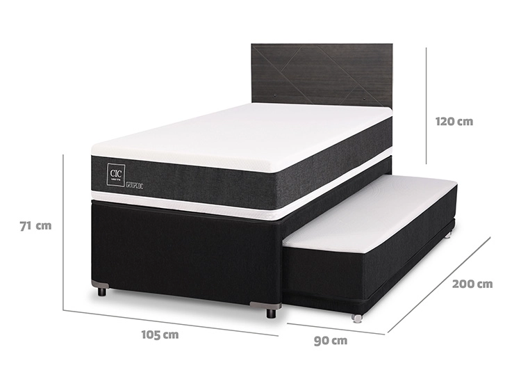 JUEGO DE DORMITORIO CIC CAMA DIVAN ORTOPEDIC 1.5 PLAZAS NEGRO + RESPALDO VILLARRICA GRIS - 3