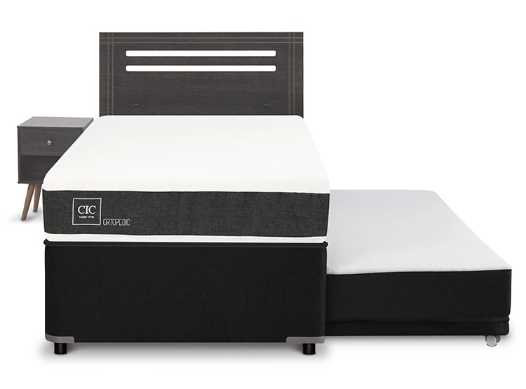 JUEGO DE DORMITORIO CIC CAMA DIVAN ORTOPEDIC 1.5 PLAZAS NEGRO + SET MUNICH GRIS - 1