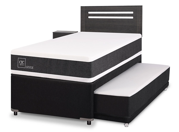 JUEGO DE DORMITORIO CIC CAMA DIVAN ORTOPEDIC 1.5 PLAZAS NEGRO + SET MUNICH GRIS - 2