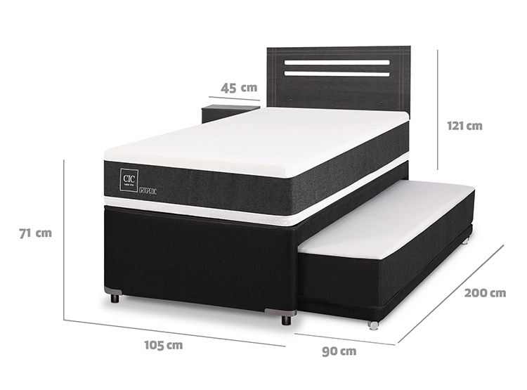 JUEGO DE DORMITORIO CIC CAMA DIVAN ORTOPEDIC 1.5 PLAZAS NEGRO + SET MUNICH GRIS - 3