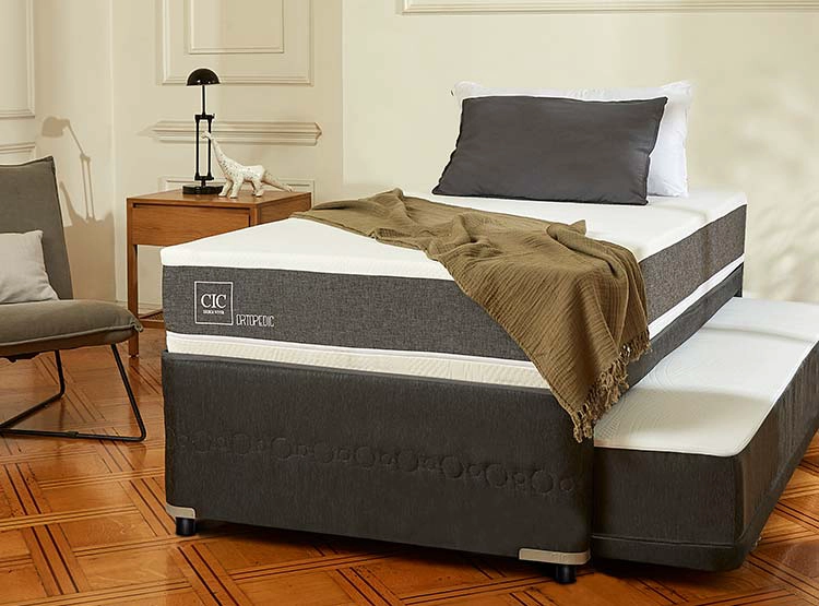 JUEGO DE DORMITORIO CIC CAMA DIVAN ORTOPEDIC 1.5 PLAZAS NEGRO + SET MUNICH GRIS - 7