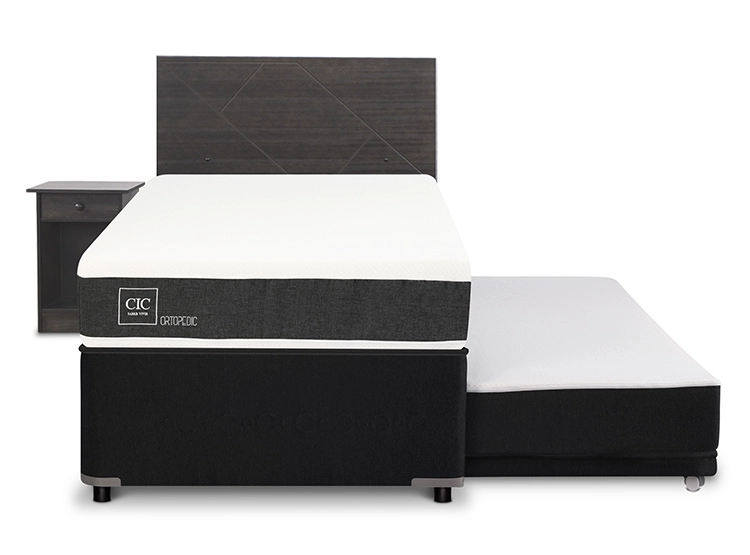 JUEGO DE DORMITORIO CIC CAMA DIVAN ORTOPEDIC 1.5 PLAZAS NEGRO + SET VILLARRICA GRIS - 1