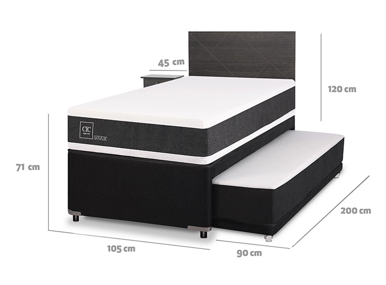 JUEGO DE DORMITORIO CIC CAMA DIVAN ORTOPEDIC 1.5 PLAZAS NEGRO + SET VILLARRICA GRIS - 3