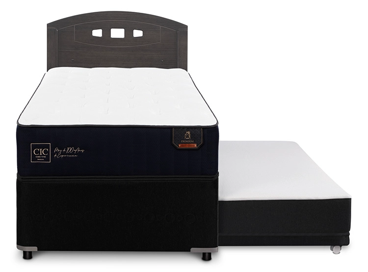 JUEGO DE DORMITORIO CIC CAMA DIVAN PREMIUM 1.5 PLAZAS NEGRO + RESPALDO GALES GRIS - 1