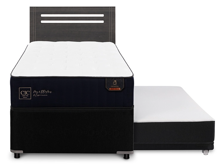 JUEGO DE DORMITORIO CIC CAMA DIVAN PREMIUM 1.5 PLAZAS NEGRO + RESPALDO MUNICH GRIS - 1