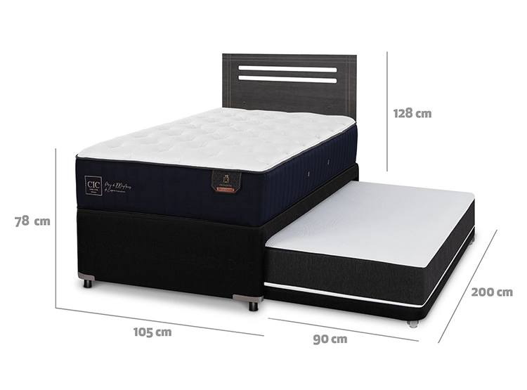 JUEGO DE DORMITORIO CIC CAMA DIVAN PREMIUM 1.5 PLAZAS NEGRO + RESPALDO MUNICH GRIS - 3