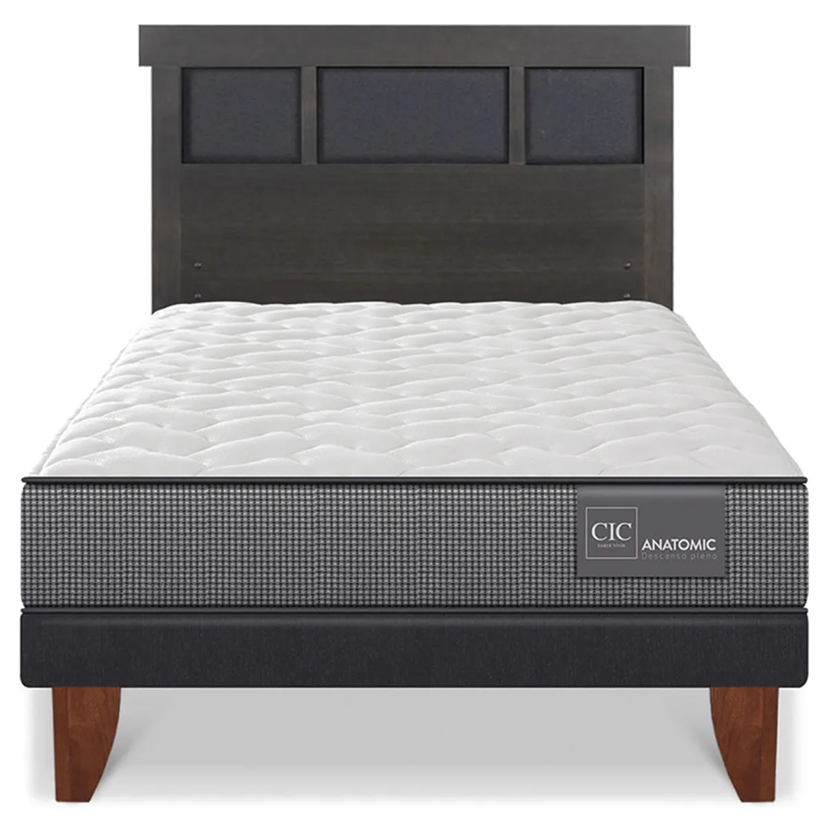 JUEGO DE DORMITORIO CIC CAMA EUROPEA DUBLIN ANATOMIC 1.5 PLAZAS + RESPALDO GRIS - 1