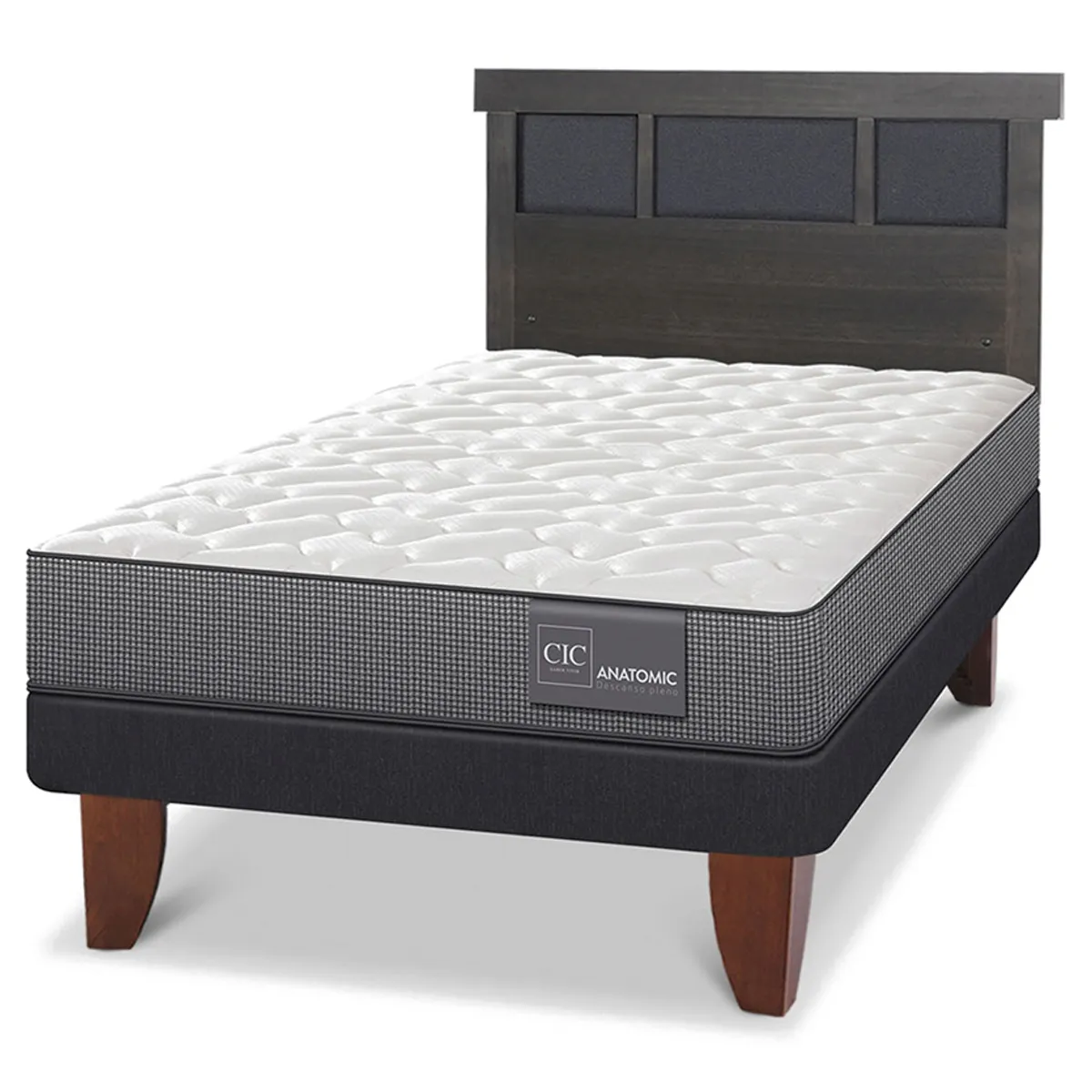JUEGO DE DORMITORIO CIC CAMA EUROPEA DUBLIN ANATOMIC 1.5 PLAZAS + RESPALDO GRIS - 2