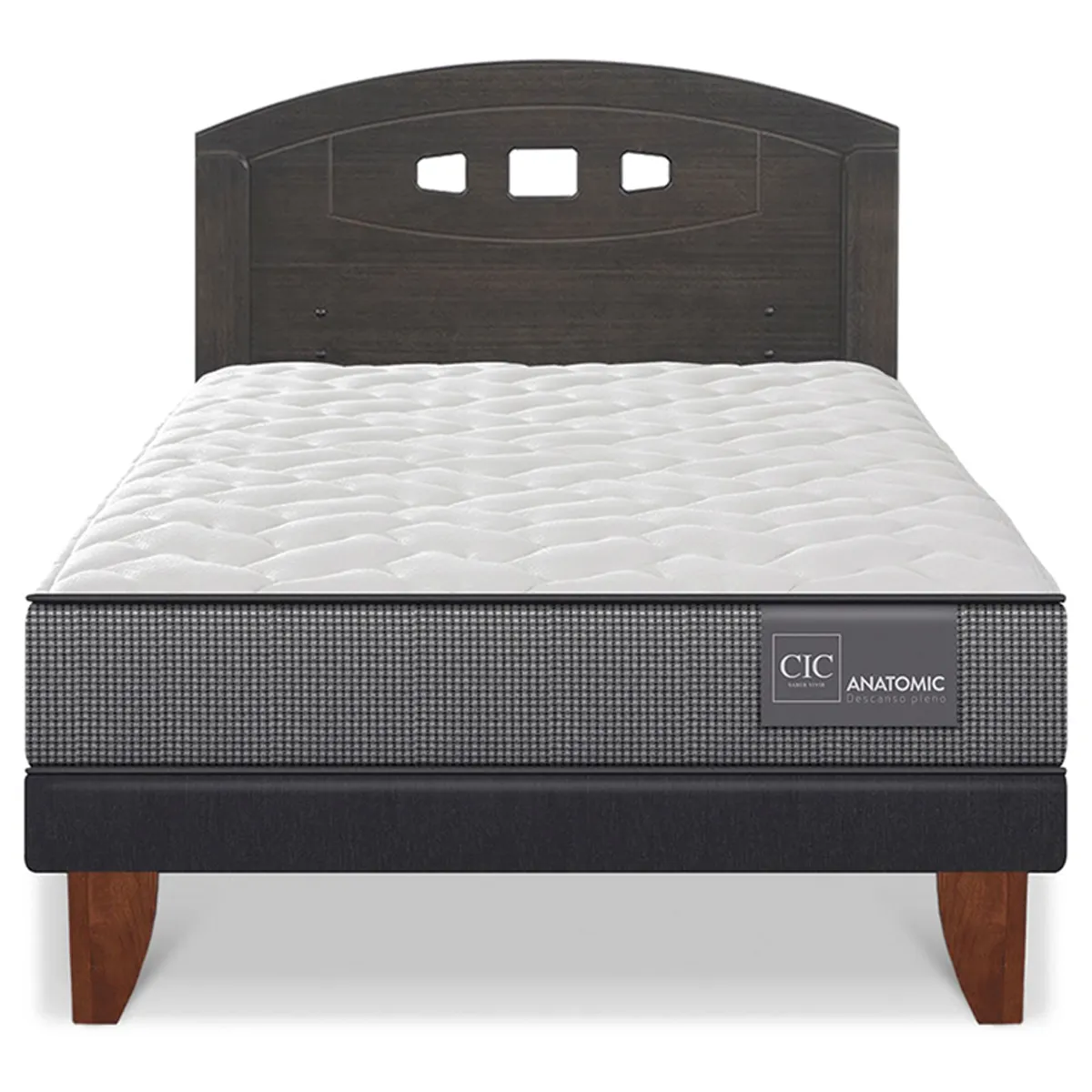 JUEGO DE DORMITORIO CIC CAMA EUROPEA GALES ANATOMIC 1.5 PLAZAS + RESPALDO GRIS - 1