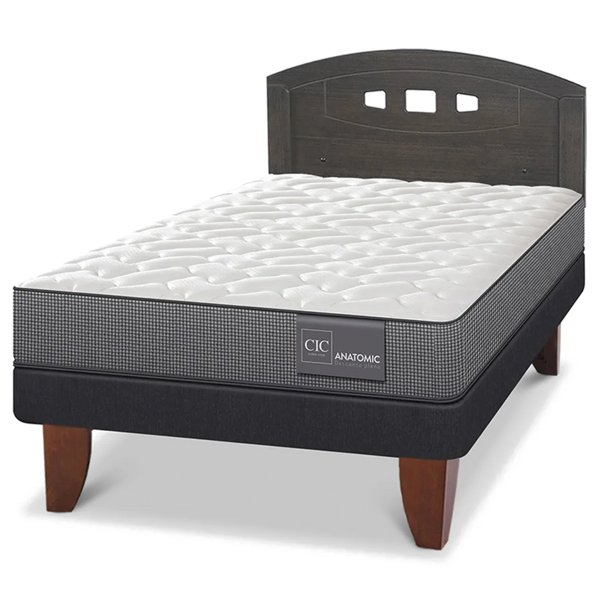 JUEGO DE DORMITORIO CIC CAMA EUROPEA GALES ANATOMIC 1.5 PLAZAS + RESPALDO GRIS - 2
