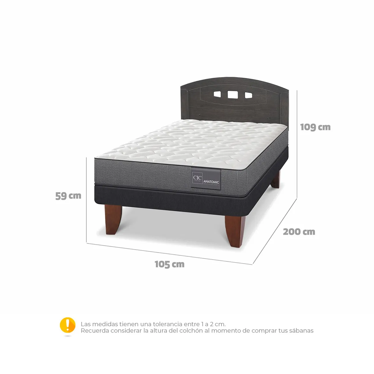 JUEGO DE DORMITORIO CIC CAMA EUROPEA GALES ANATOMIC 1.5 PLAZAS + RESPALDO GRIS - 3