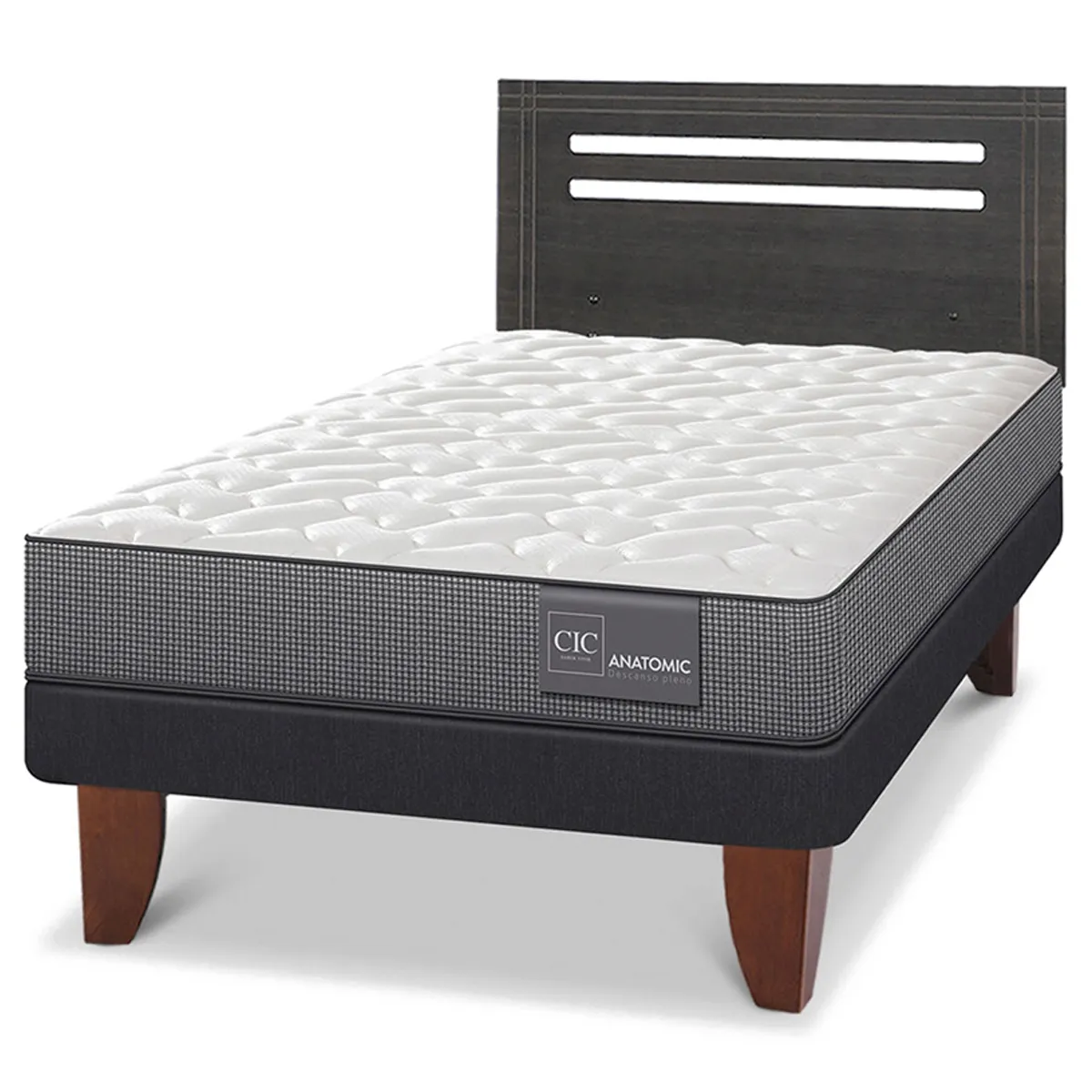 JUEGO DE DORMITORIO CIC CAMA EUROPEA MUNICH ANATOMIC 1.5 PLAZAS + RESPALDO GRIS - 2