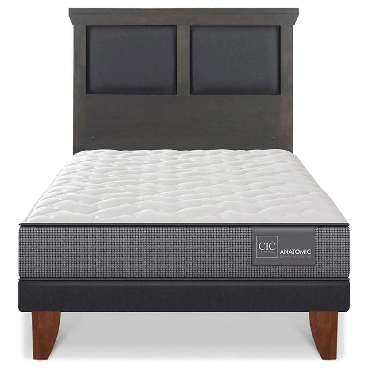 JUEGO DE DORMITORIO CIC CAMA EUROPEA TORINO ANATOMIC 1.5 PLAZAS + RESPALDO GRIS - 1