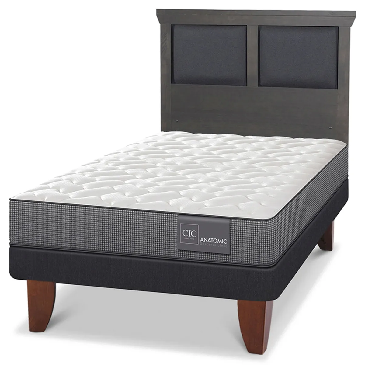 JUEGO DE DORMITORIO CIC CAMA EUROPEA TORINO ANATOMIC 1.5 PLAZAS + RESPALDO GRIS - 2