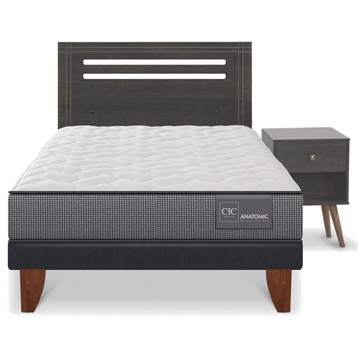 JUEGO DE DORMITORIO CIC CAMA EUROPEA MUNICH ANATOMIC 1.5 PLAZAS + SET GRIS - 1