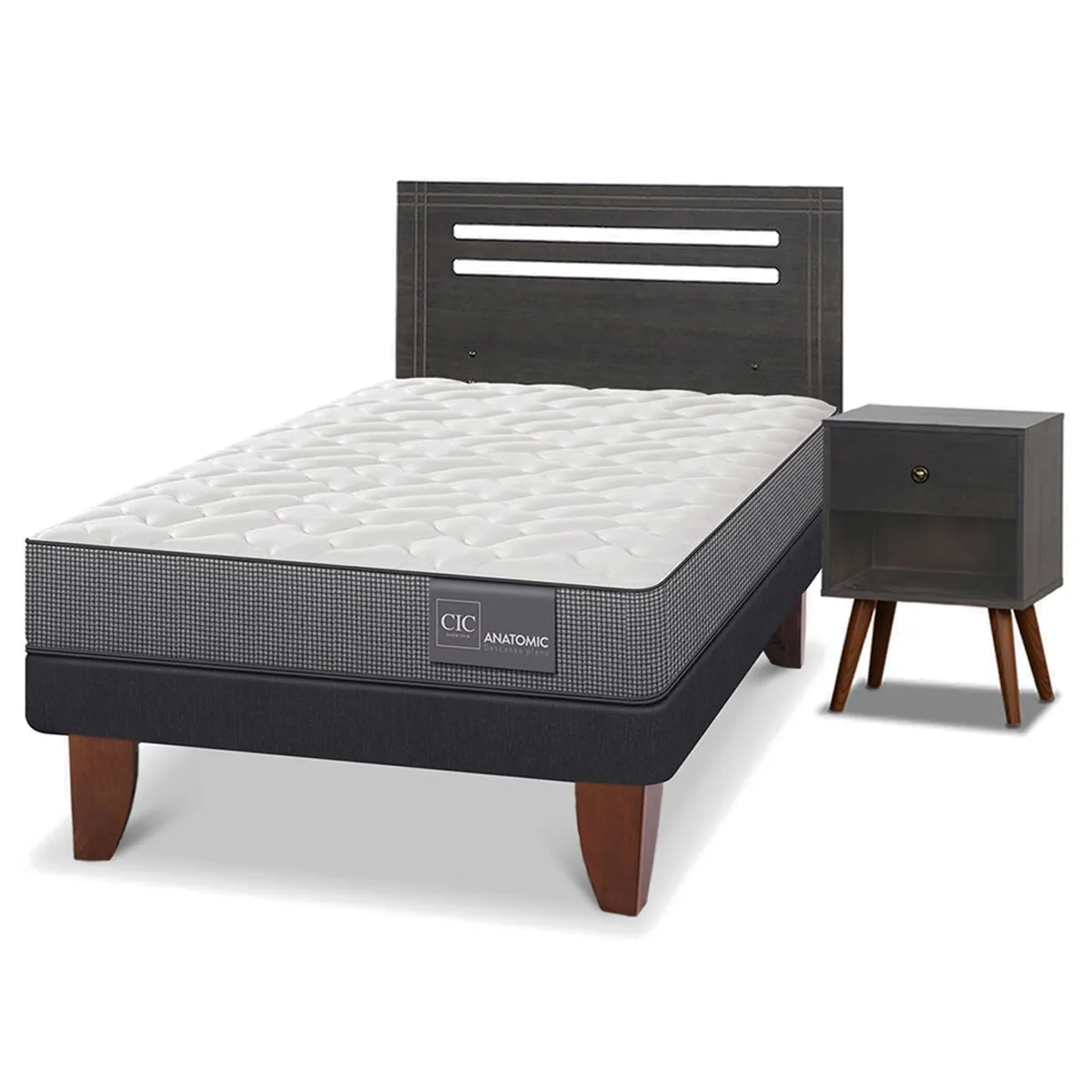 JUEGO DE DORMITORIO CIC CAMA EUROPEA MUNICH ANATOMIC 1.5 PLAZAS + SET GRIS - 2