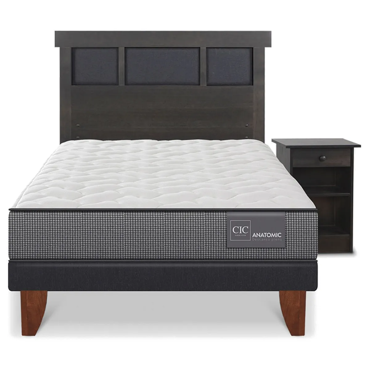 JUEGO DE DORMITORIO CIC CAMA EUROPEA DUBLIN ANATOMIC 1.5 PLAZAS + SET GRIS - 1