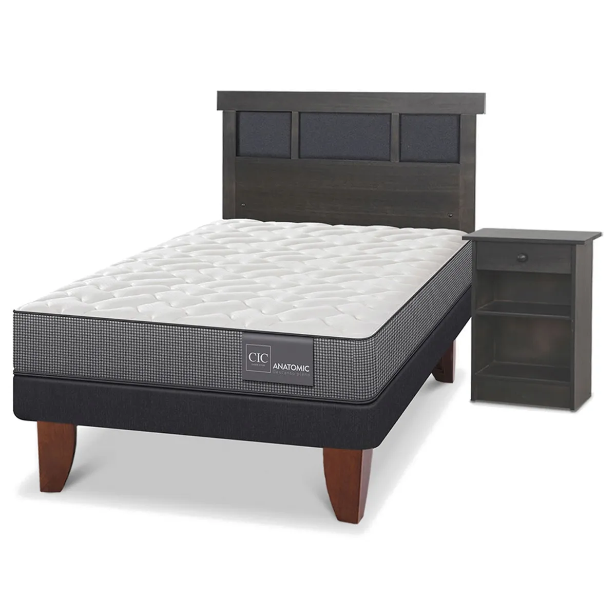 JUEGO DE DORMITORIO CIC CAMA EUROPEA DUBLIN ANATOMIC 1.5 PLAZAS + SET GRIS - 2