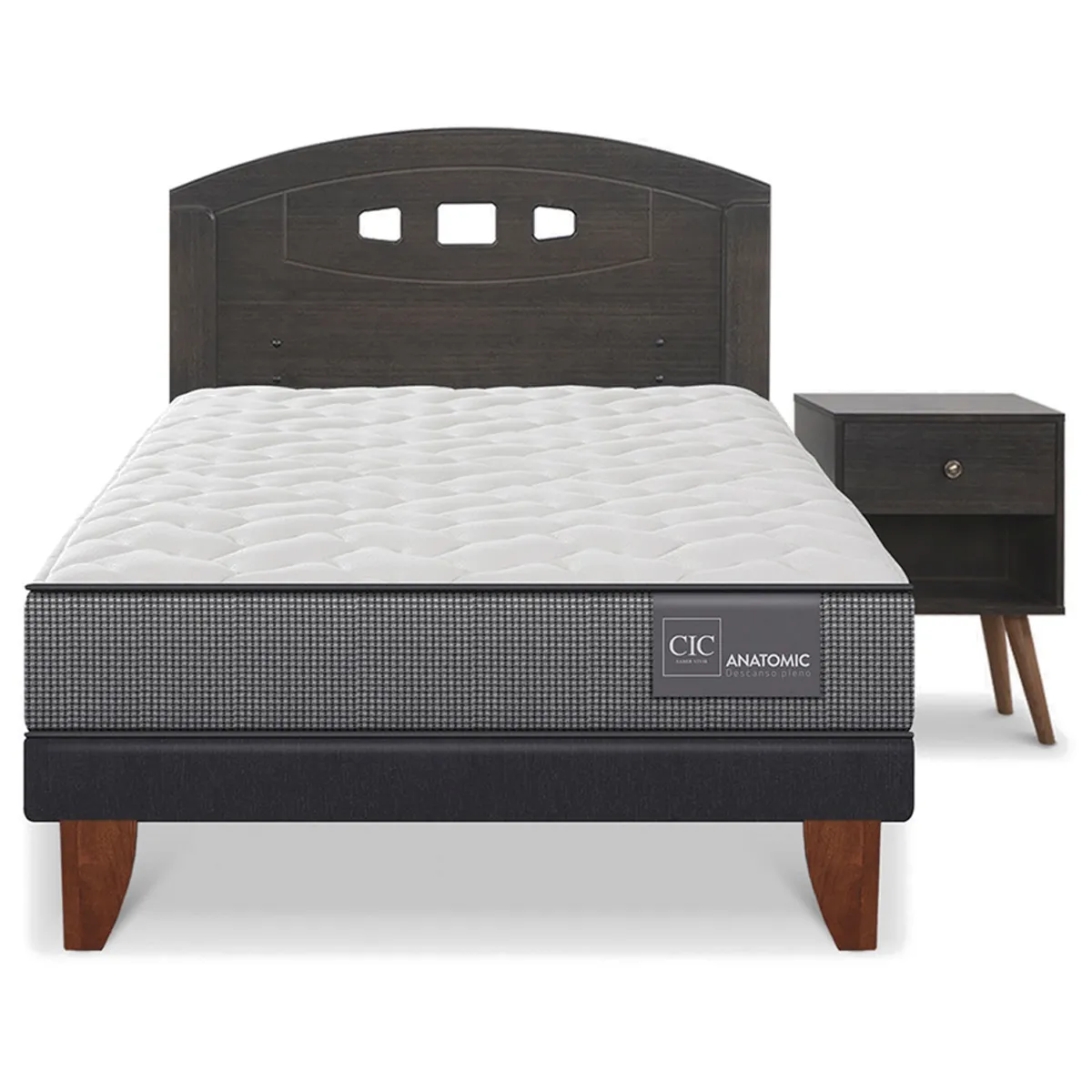 JUEGO DE DORMITORIO CIC CAMA EUROPEA GALES ANATOMIC 1.5 PLAZAS + SET GRIS - 1