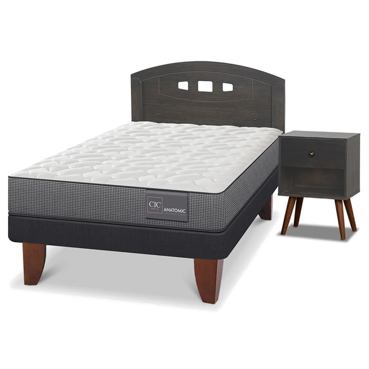 JUEGO DE DORMITORIO CIC CAMA EUROPEA GALES ANATOMIC 1.5 PLAZAS + SET GRIS - 2