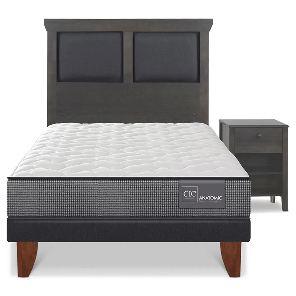 JUEGO DE DORMITORIO CIC CAMA EUROPEA TORINO ANATOMIC 1.5 PLAZAS + SET GRIS - 1