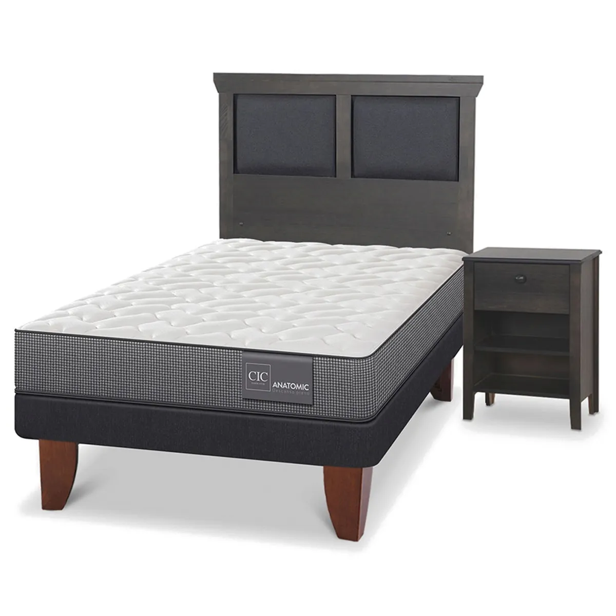JUEGO DE DORMITORIO CIC CAMA EUROPEA TORINO ANATOMIC 1.5 PLAZAS + SET GRIS - 2
