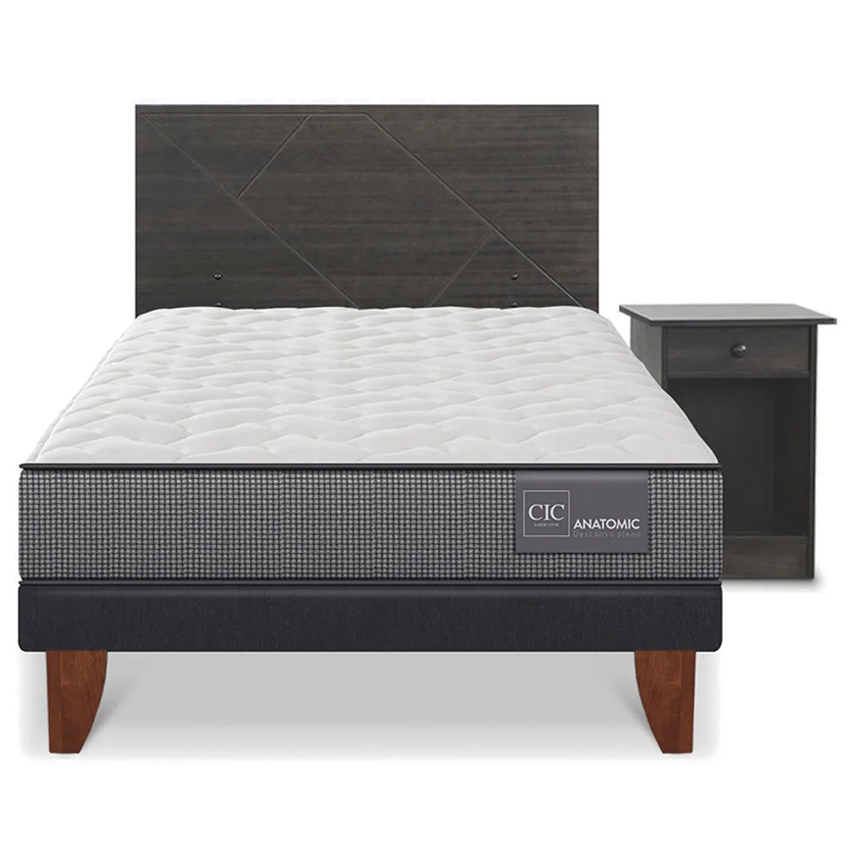 JUEGO DE DORMITORIO CIC CAMA EUROPEA VILLARRICA ANATOMIC 1.5 PLAZAS + SET GRIS - 1