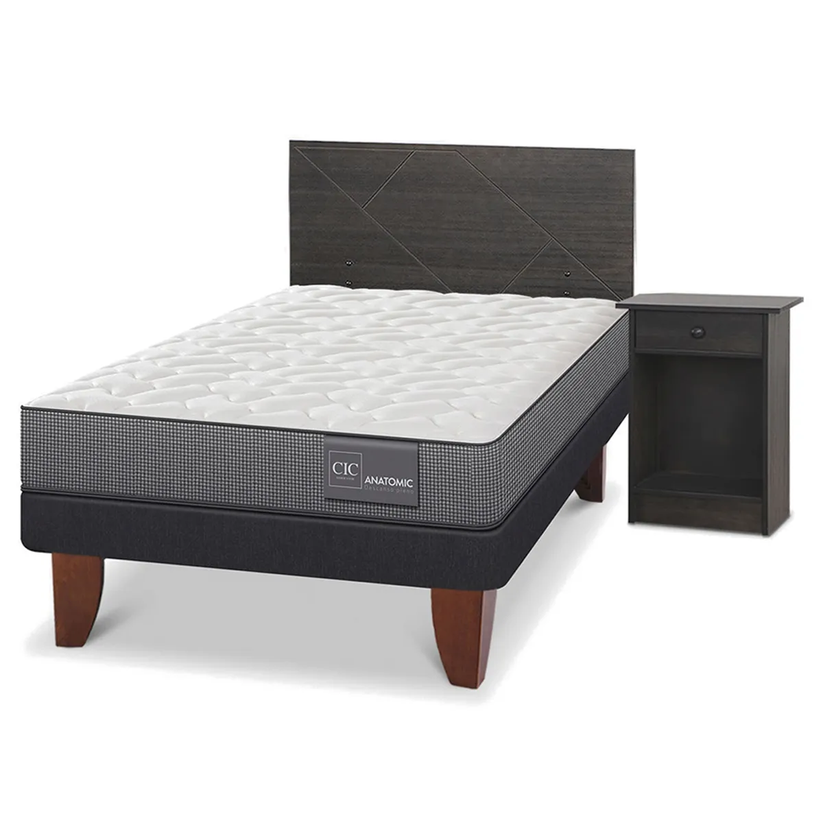 JUEGO DE DORMITORIO CIC CAMA EUROPEA VILLARRICA ANATOMIC 1.5 PLAZAS + SET GRIS - 2