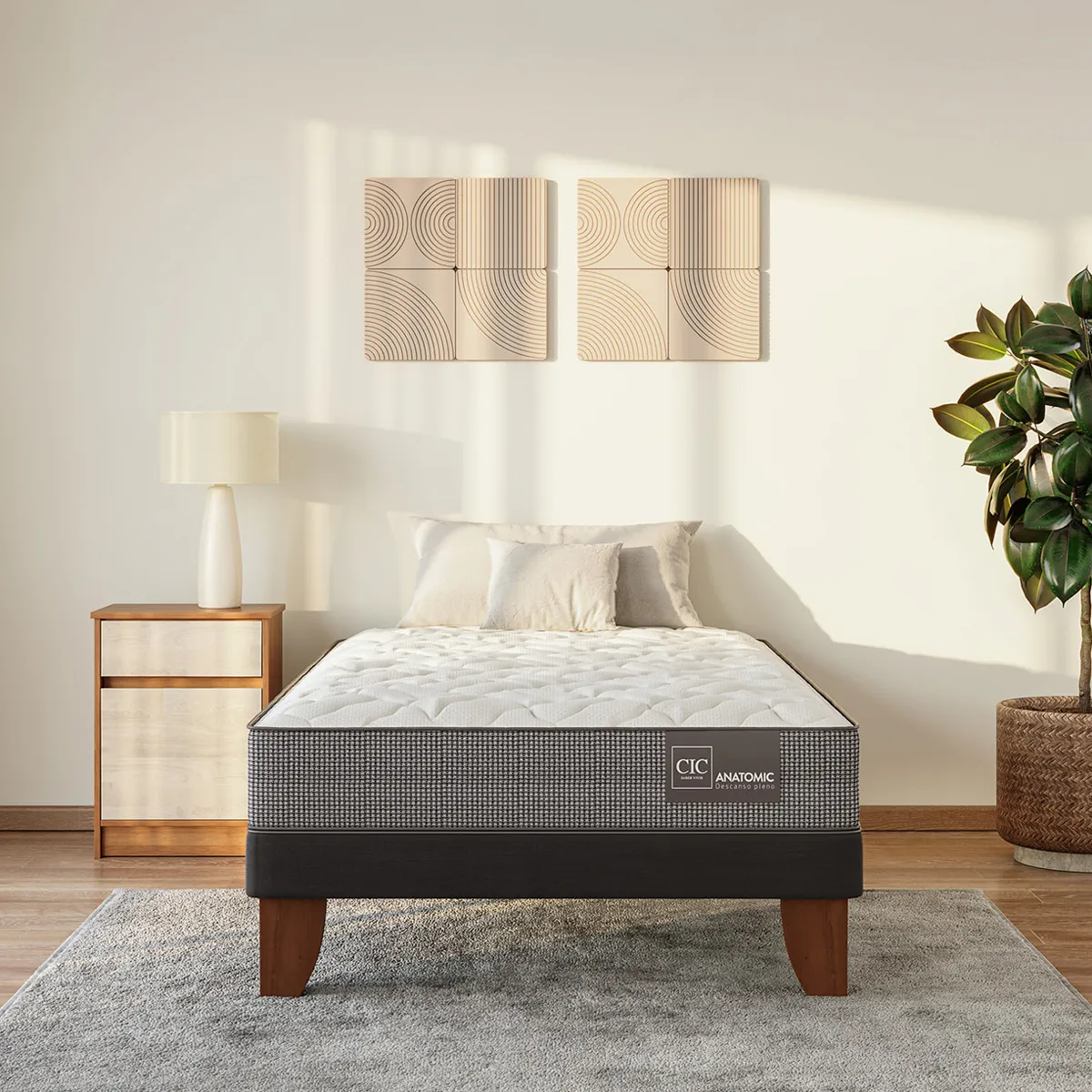 JUEGO DE DORMITORIO CIC CAMA EUROPEA VILLARRICA ANATOMIC 1.5 PLAZAS + SET GRIS - 6