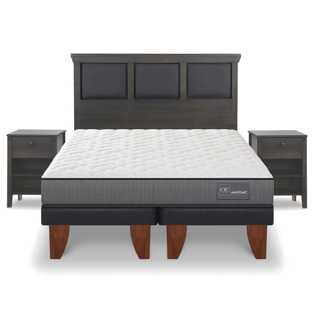 JUEGO DE DORMITORIO CIC CAMA EUROPEA TORINO ANATOMIC BD 2 PLAZAS + SET GRIS - 1