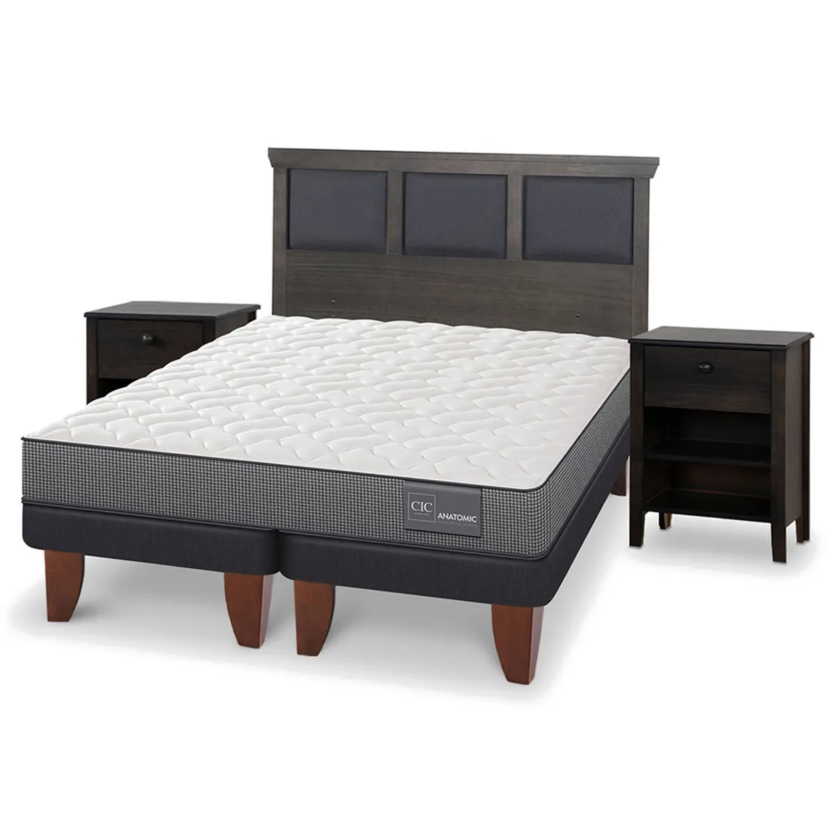 JUEGO DE DORMITORIO CIC CAMA EUROPEA TORINO ANATOMIC BD 2 PLAZAS + SET GRIS - 2