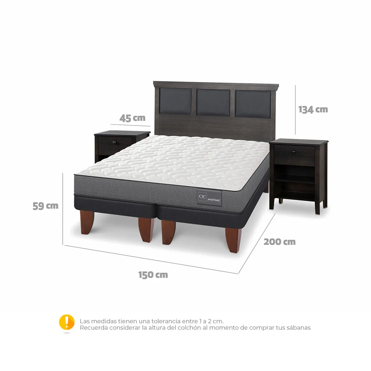 JUEGO DE DORMITORIO CIC CAMA EUROPEA TORINO ANATOMIC BD 2 PLAZAS + SET GRIS - 3